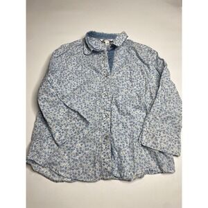 VTG Blast Womens Sz L Light Blue Floral Long Sleeve Snap Button Up Coastal Beach